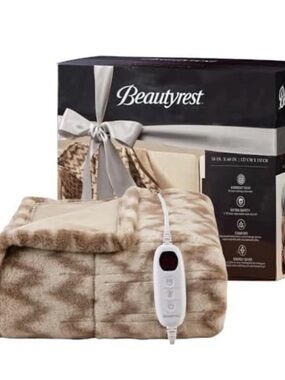 Beautyrest Faux Fur Electric Throw Taupe